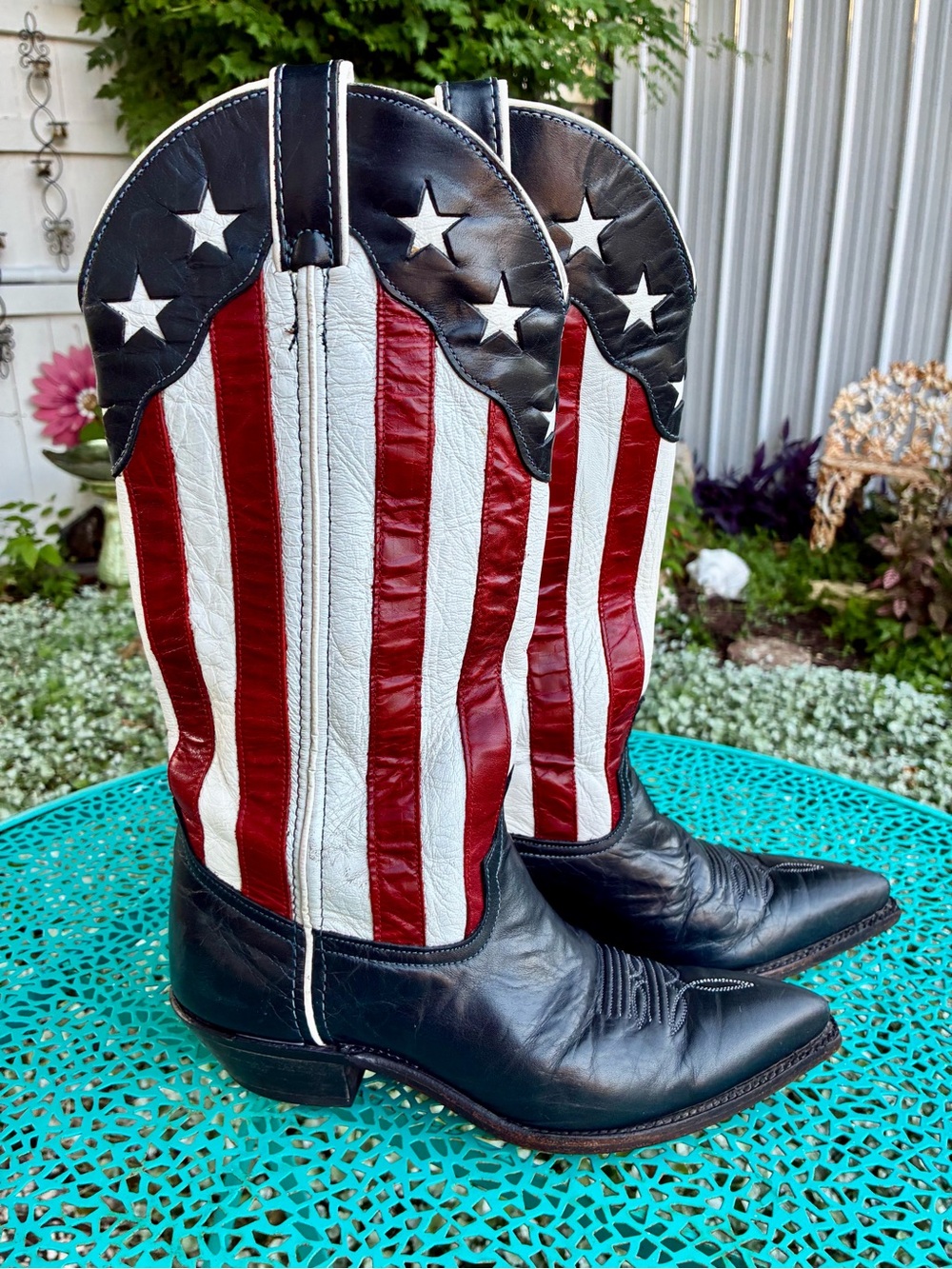 Vintage Code West Patriotic American Flag Cowboy Boots - Red White Blue - 6.5